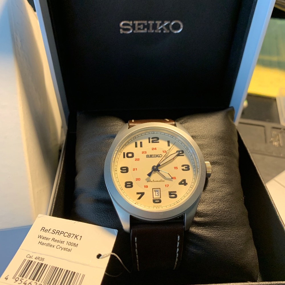 Seiko SRPC87K1 Automatic Field Watch Cream Dial C3 Lume 43mm Matte Casing Khaki